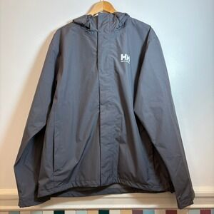 Helly Hansen Men XL Hooded Waterproof Rain Jacket Gray Outdoor Shell Windbreaker